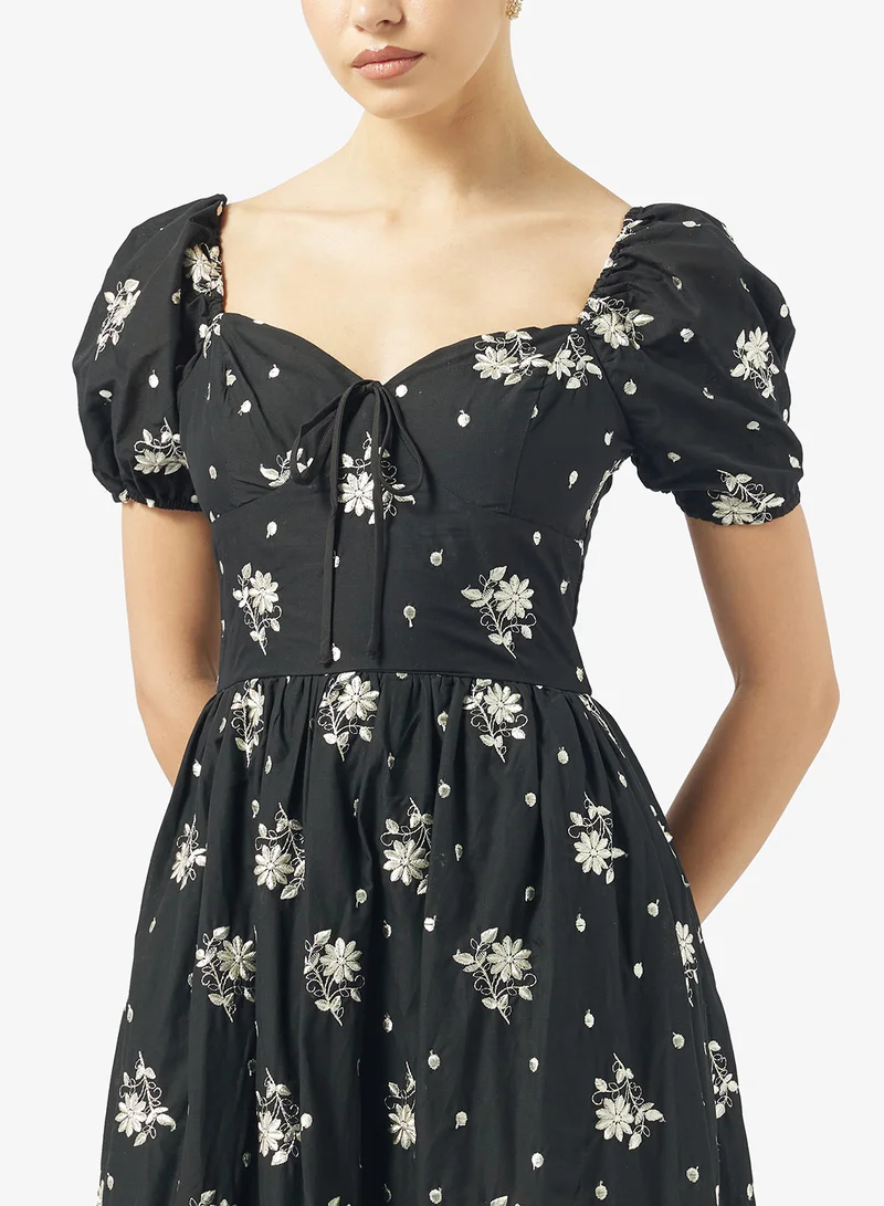 Just Me  Printed Puff Sleeve Midi Dress for Women | Best Price UAE